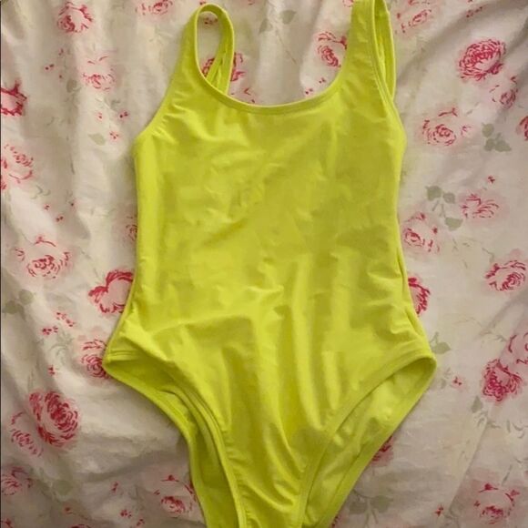 Neon yellow new one piece bathing suit open back - Picture 1 of 5